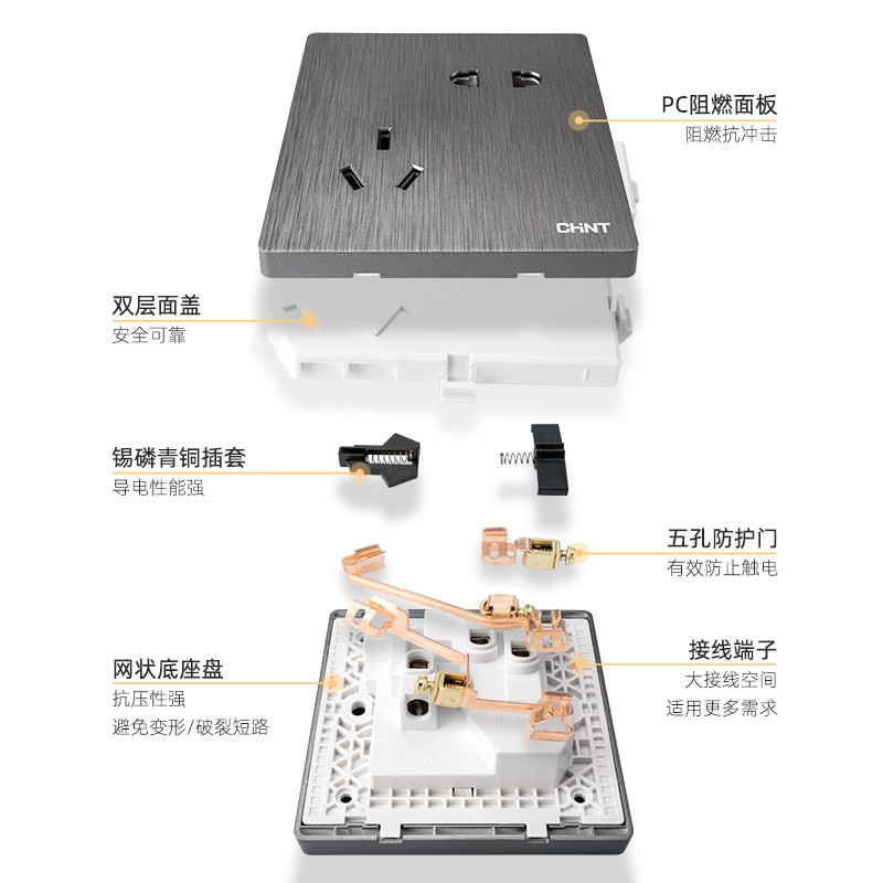 开关插座面板 86型墙面暗装电源网络空调 NEW6-T00305C 拉丝灰色图5