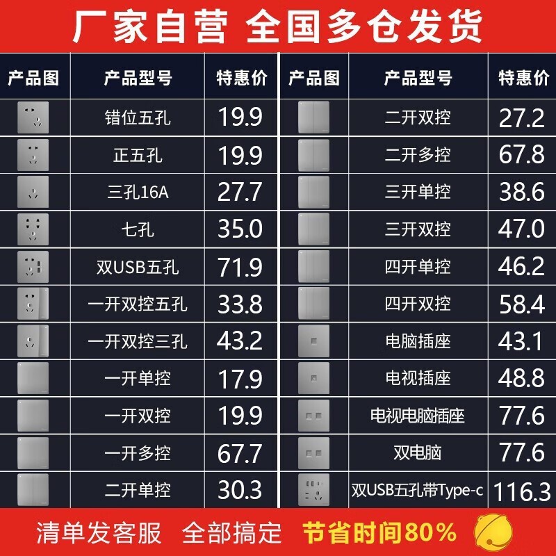 开关插座面板CD821星辉银色无框大板灰色86型图5