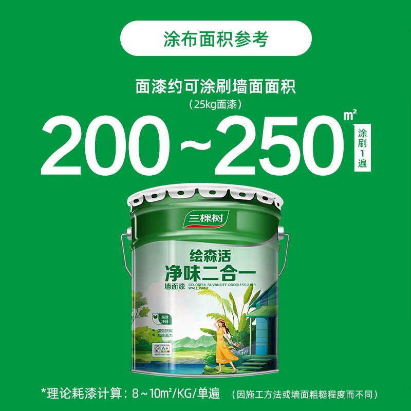 乳胶漆 绘森活净味二合一 墙面漆涂料 涂刷墙面120㎡*2遍 (面漆18L*1)图3