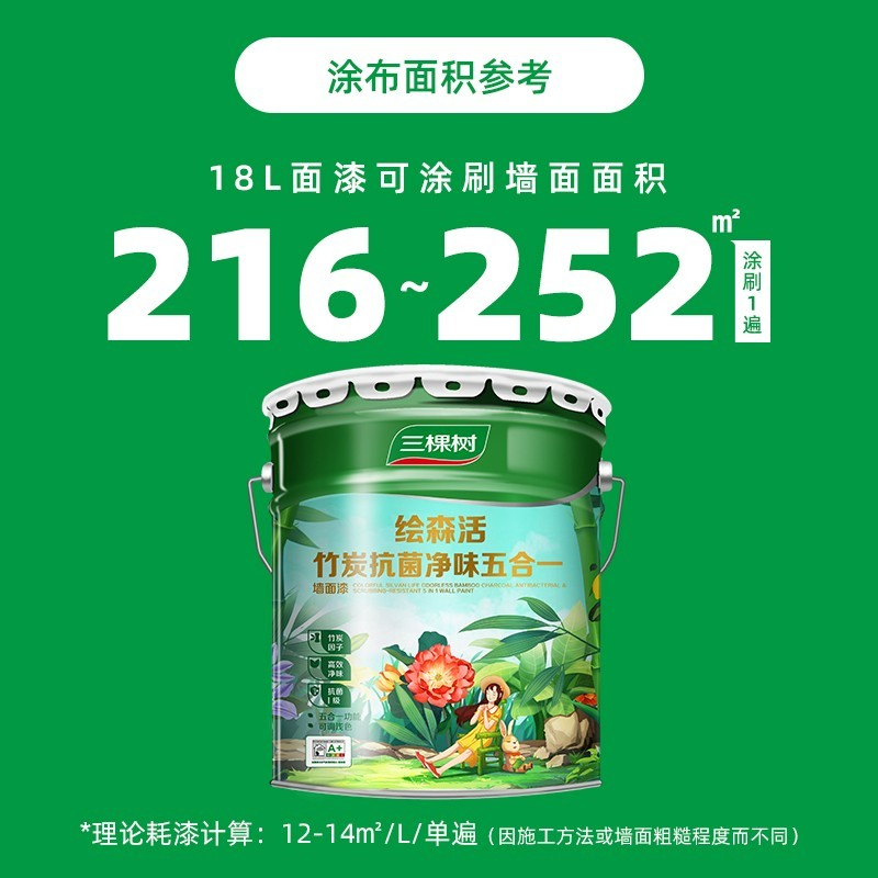 绘森活竹炭抗菌净味五合一 墙面漆涂料 18L图5