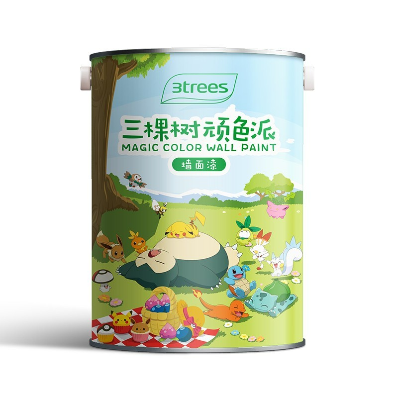 三棵树调色小罐漆 宝可梦联名款小桶无添加内墙乳胶漆网红改色背景墙0.9L